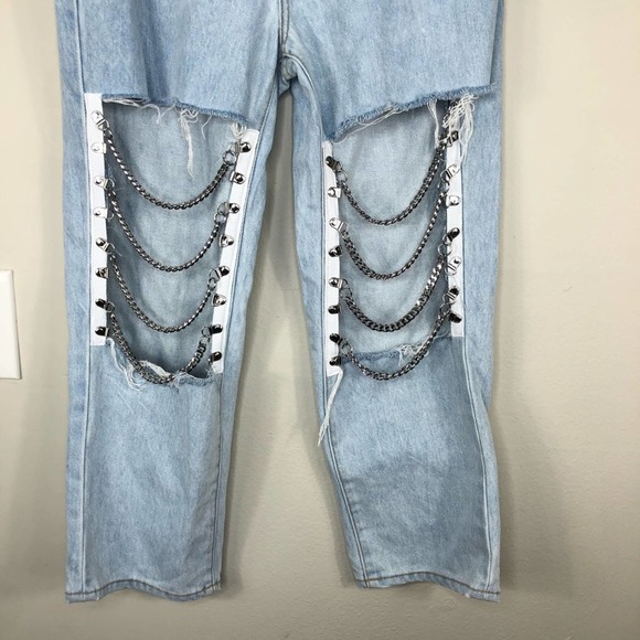 Carmar Galexia Hermia Straight Leg Jeans Cut Out Chain Knee Light Wash Size 27 - Picture 13 of 14
